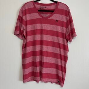 Hurley Premium Fit V-Neck Red Striped T-Shirt  Size XL